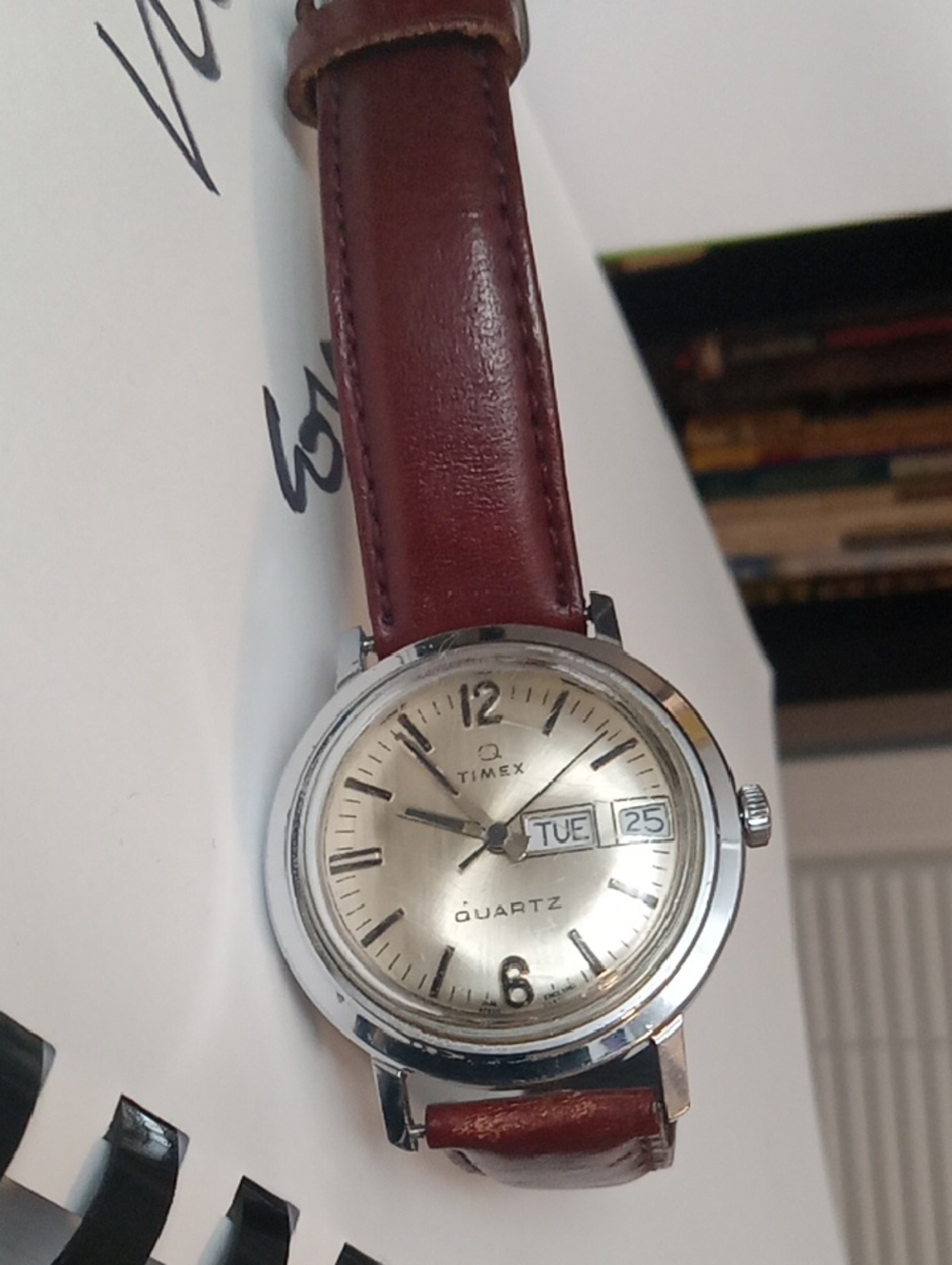 Timex Silver Dial Watch with Brown Leather Band